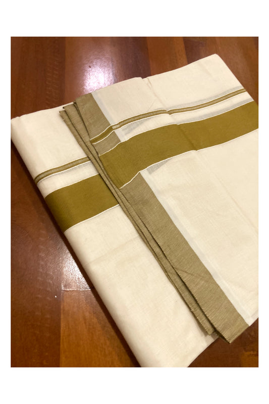 Off White Pure Cotton Double Mundu with Brown Border (South Indian Dhoti)