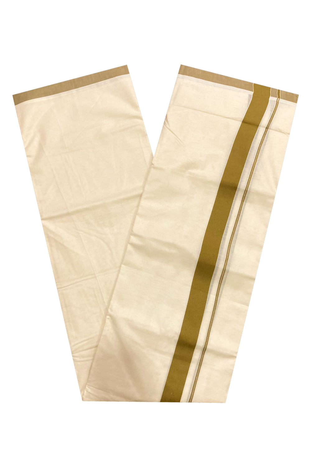 Off White Pure Cotton Double Mundu with Brown Border (South Indian Dhoti)