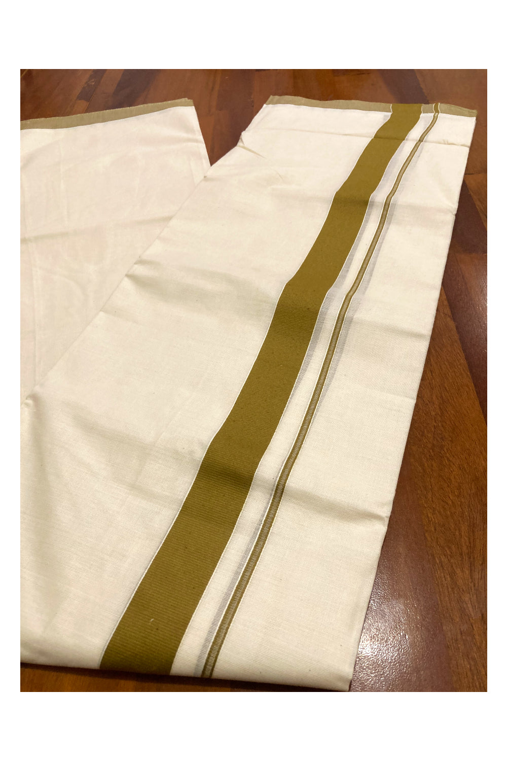 Off White Pure Cotton Double Mundu with Brown Border (South Indian Dhoti)