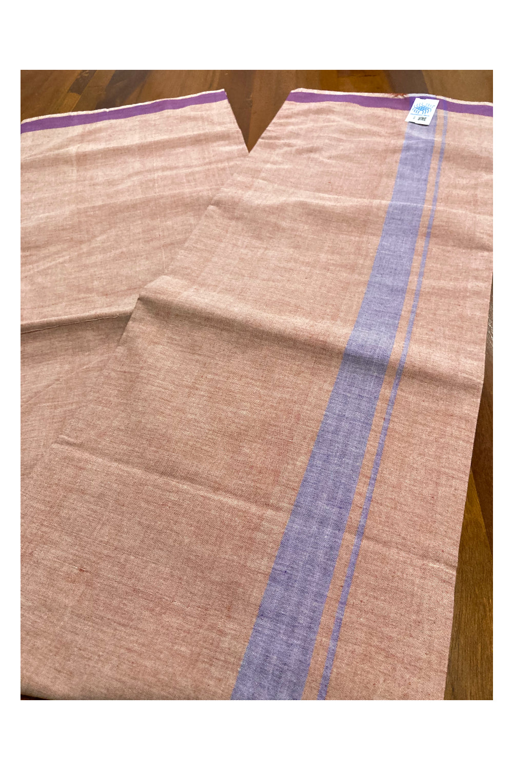 Southloom Premium Handloom Red Shaded Single Mundu (Lungi) with Violet Border