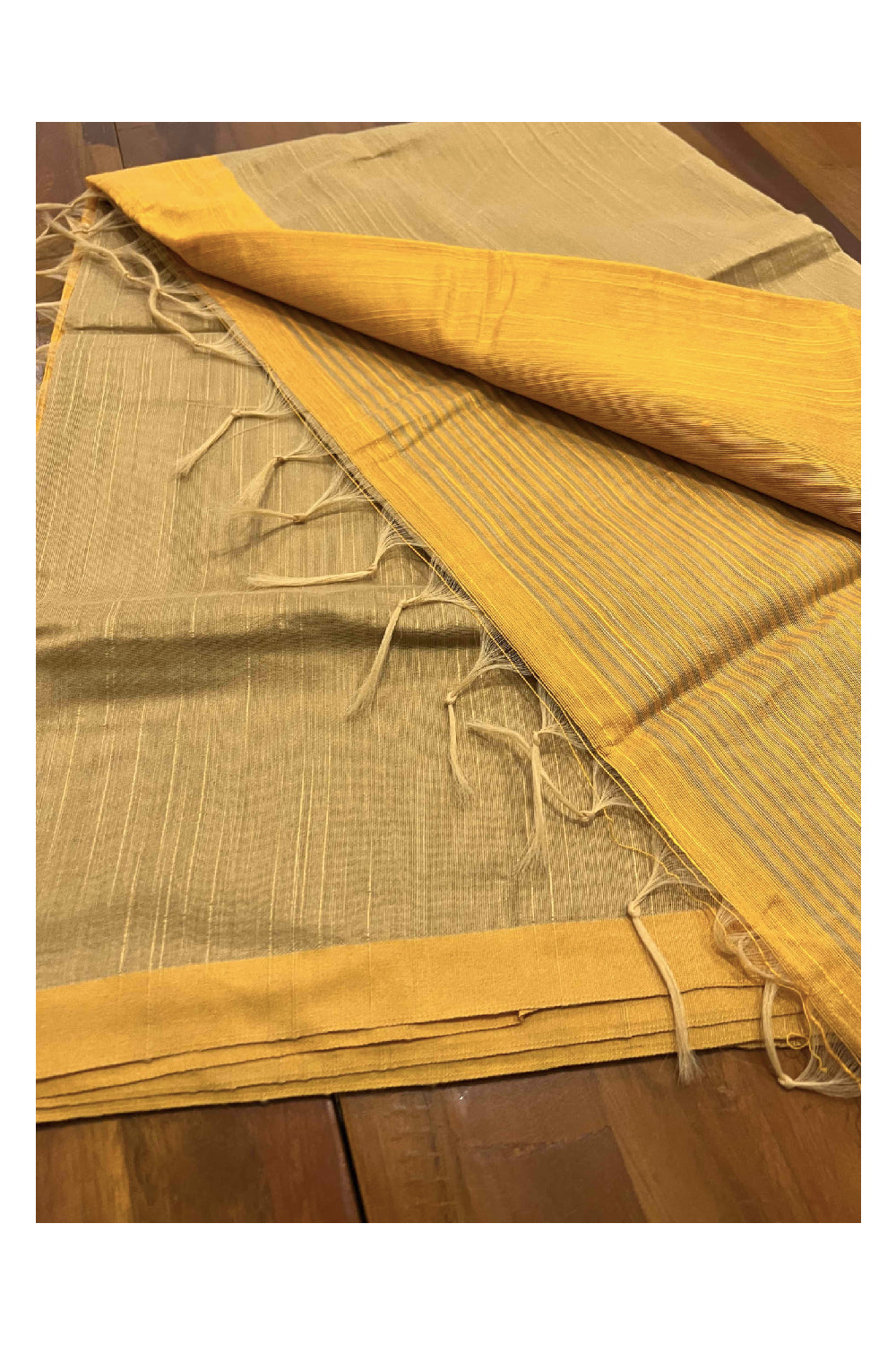 Southloom Kosa Pastel Yellow Saree with Orange Designer Pallu