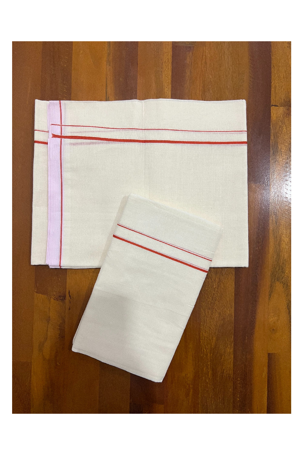 Kerala Cotton Mundum Neriyathum Single (Set Mundu) with Orange Eerkkil Kara