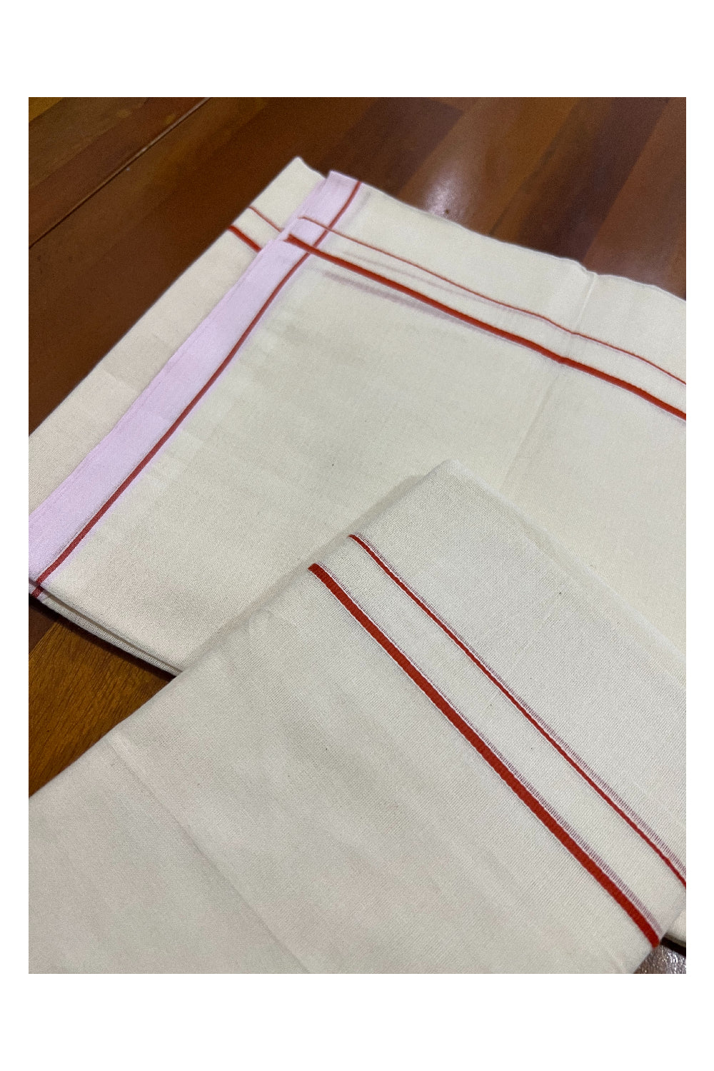 Kerala Cotton Mundum Neriyathum Single (Set Mundu) with Orange Eerkkil Kara