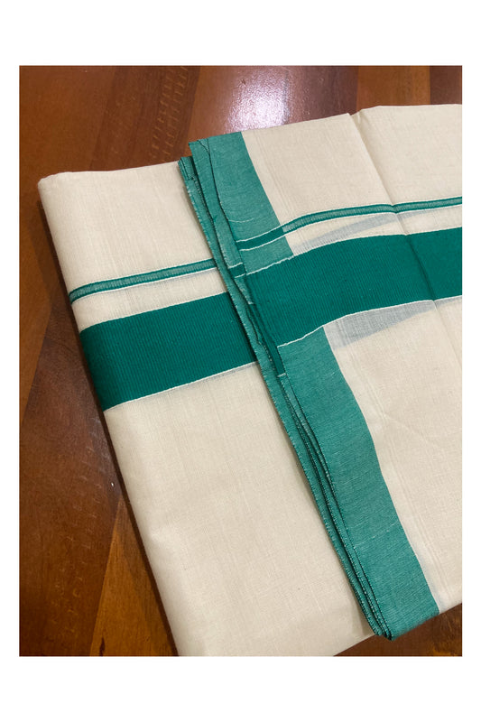 Off White Pure Cotton Double Mundu with Green Border (South Indian Kerala Dhoti)