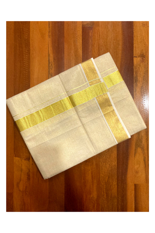 Kerala Tissue Double Mundu with 1.5 inches Kasavu Border (South Indian Dhoti)