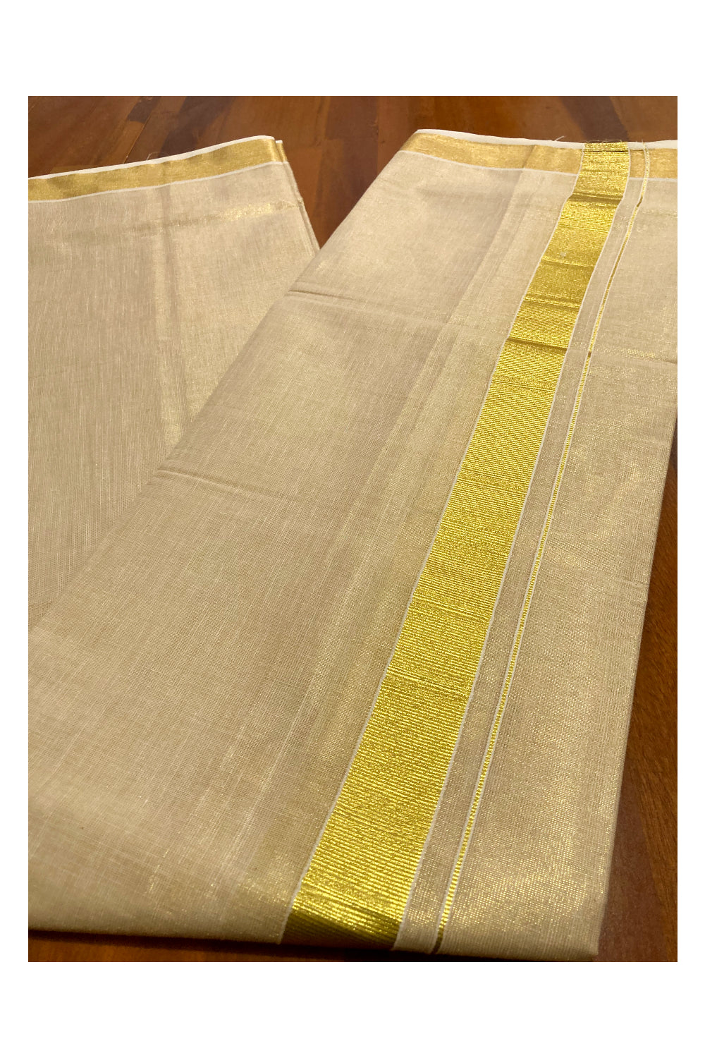 Kerala Tissue Double Mundu with 1.5 inches Kasavu Border (South Indian Dhoti)