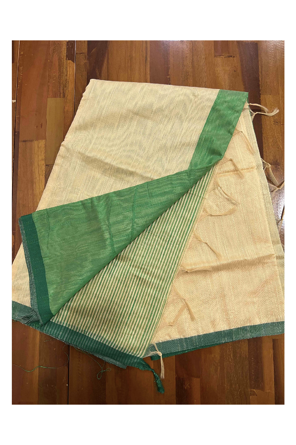 Southloom Kosa Cream Saree with Green Designer Pallu