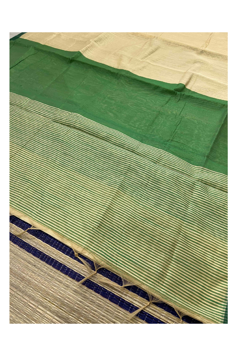 Southloom Kosa Cream Saree with Green Designer Pallu