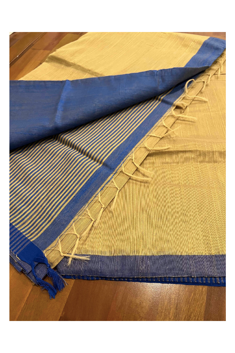 Southloom Kosa Pastel Yellow Saree with Blue Designer Pallu