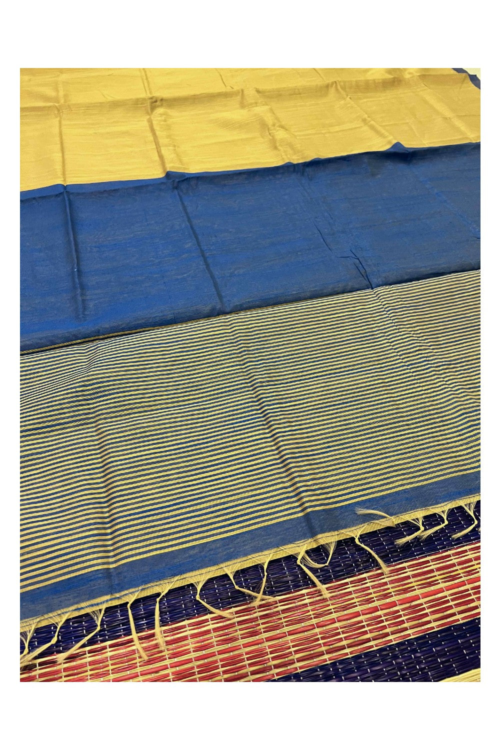 Southloom Kosa Pastel Yellow Saree with Blue Designer Pallu