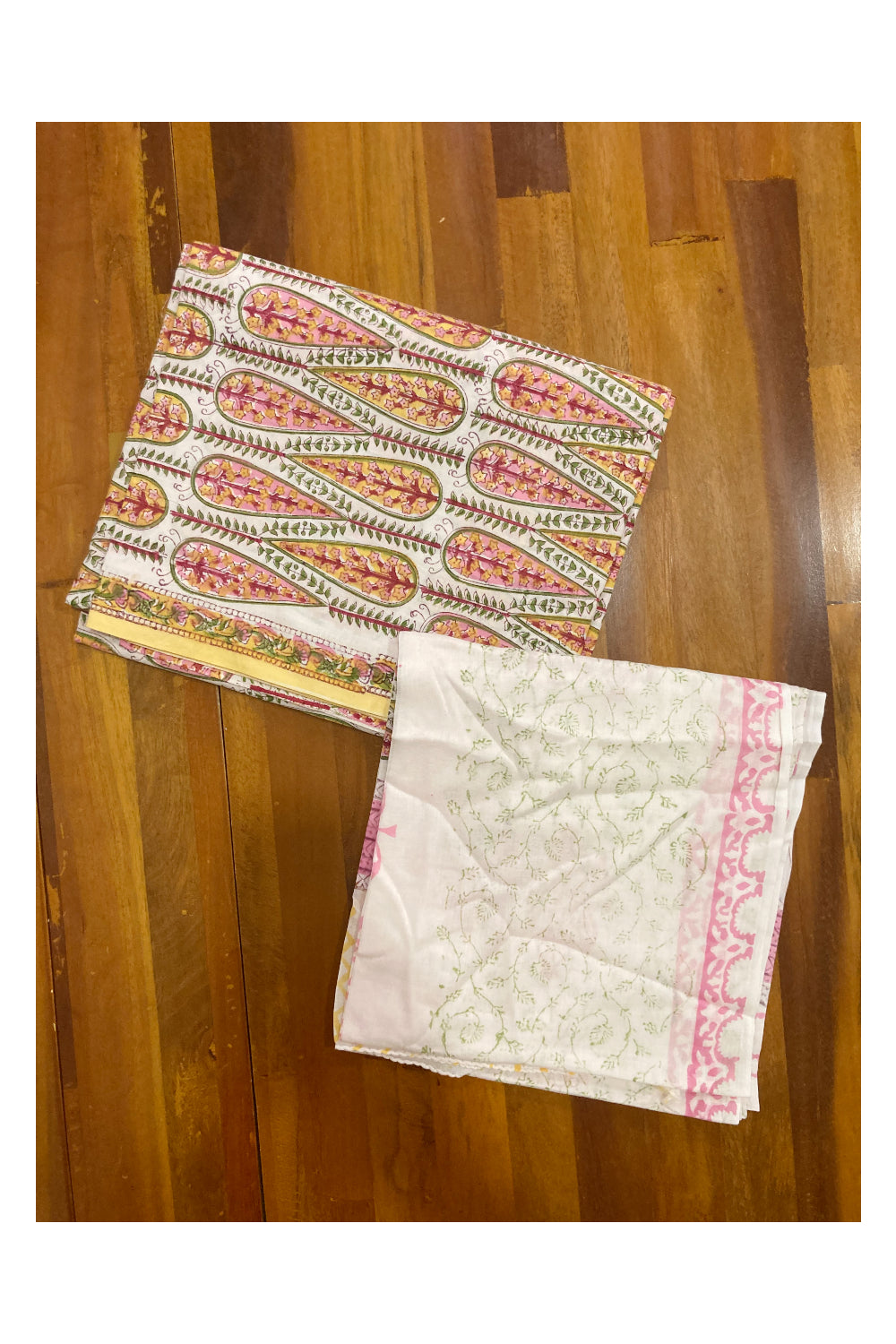 Southloom Multi Colour Floral Hand Block Printed Soft Cotton Jaipur Salwar Suit Material in White Base Colour