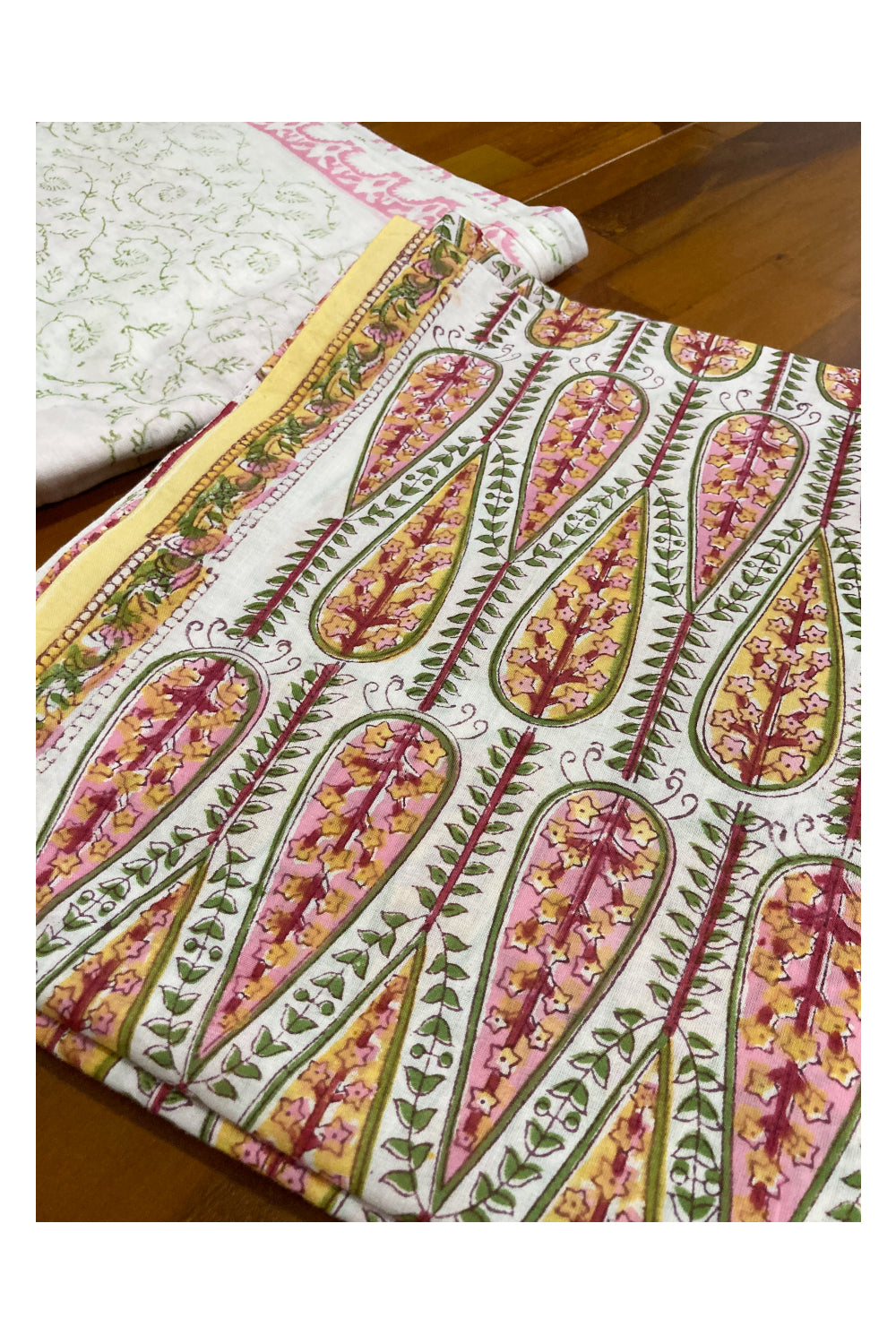 Southloom Multi Colour Floral Hand Block Printed Soft Cotton Jaipur Salwar Suit Material in White Base Colour